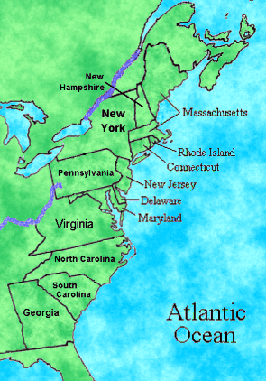 Map Of 13 Original Colonies. Map of the US.