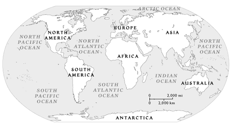 world map continents and oceans. the continents and oceans.